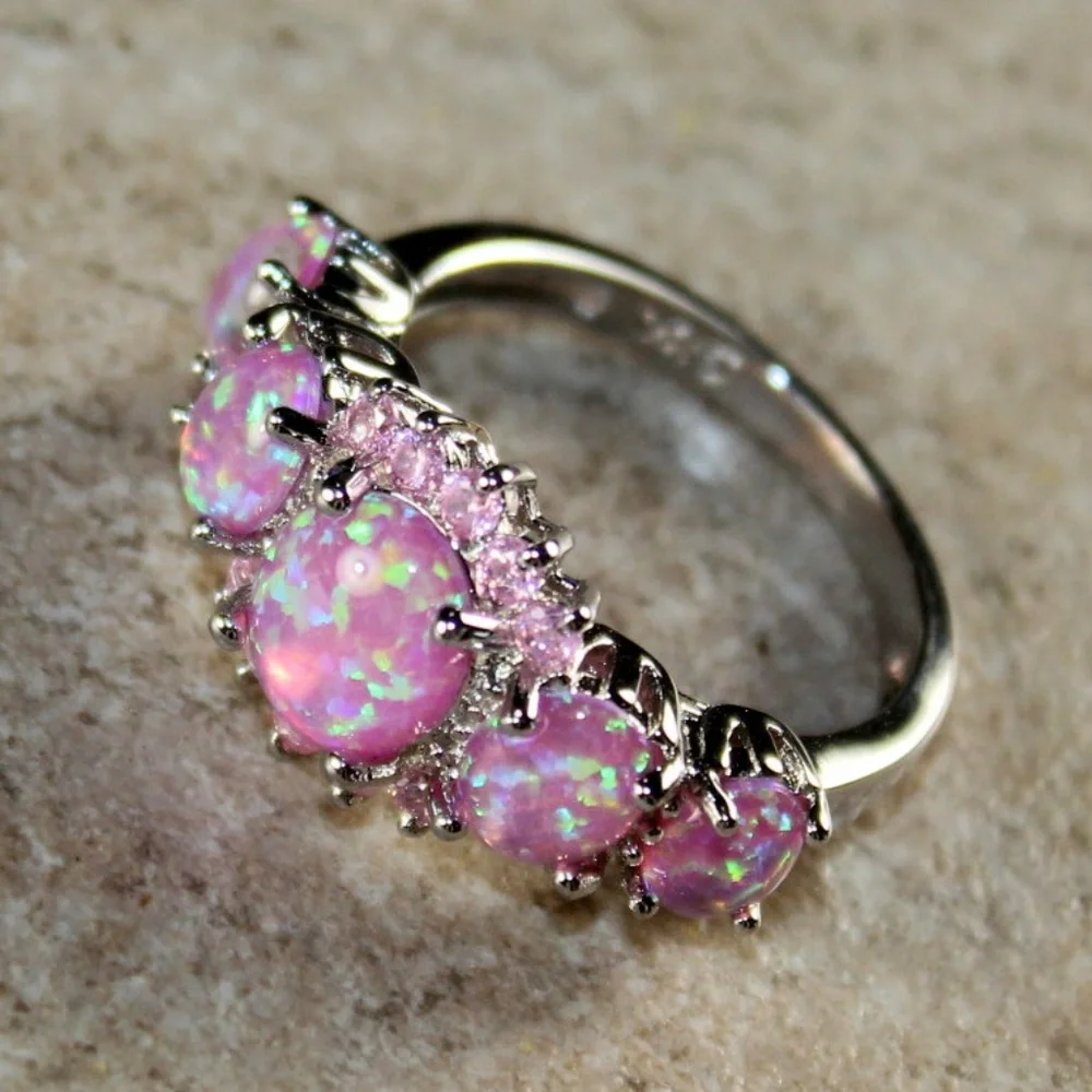 Pink Fire Opal Silver Ring